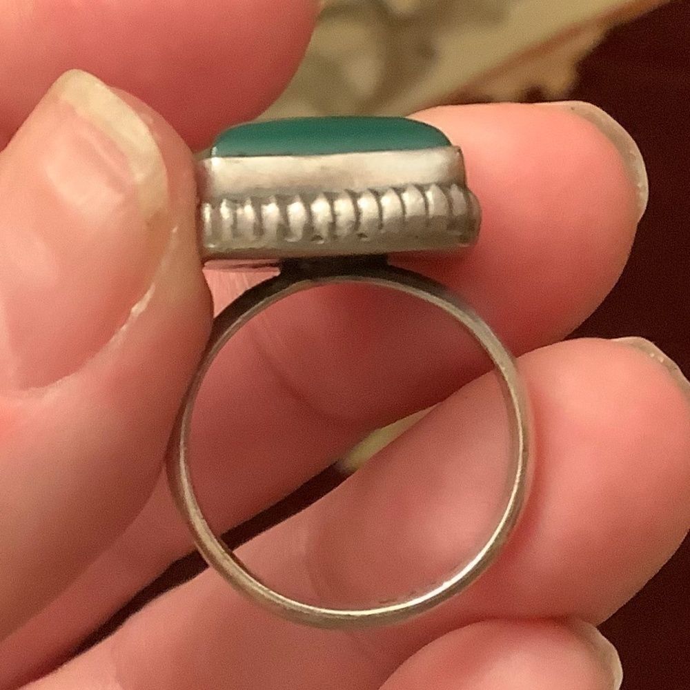 𝅺sterling SILVER 925 GREEN ONYX WOMAN RING SIZE US 7.5​ - Picture 8 of 10